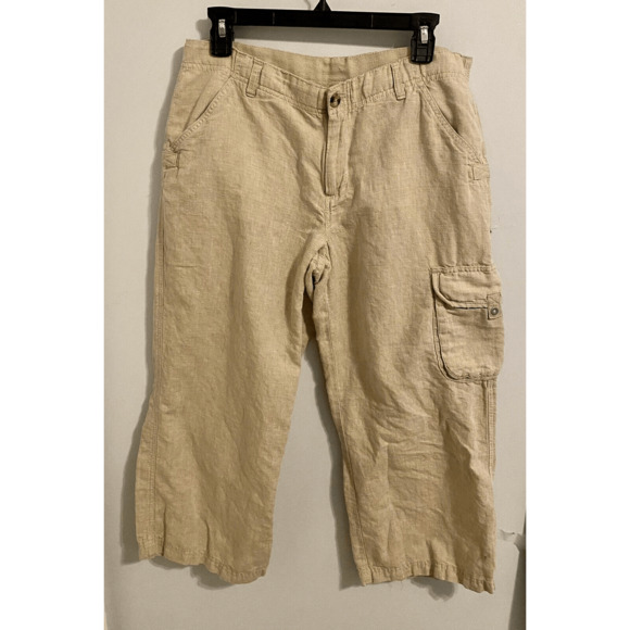 COLUMBIA XCO Pants Women's 10 Cargo Cropped Capri Hiking Linen Blend Beige N652 - Picture 1 of 9